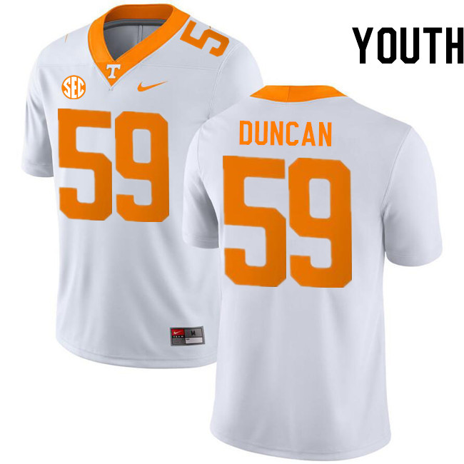 Youth #59 Cody Duncan Tennessee Volunteers College Football Jerseys Stitched-White